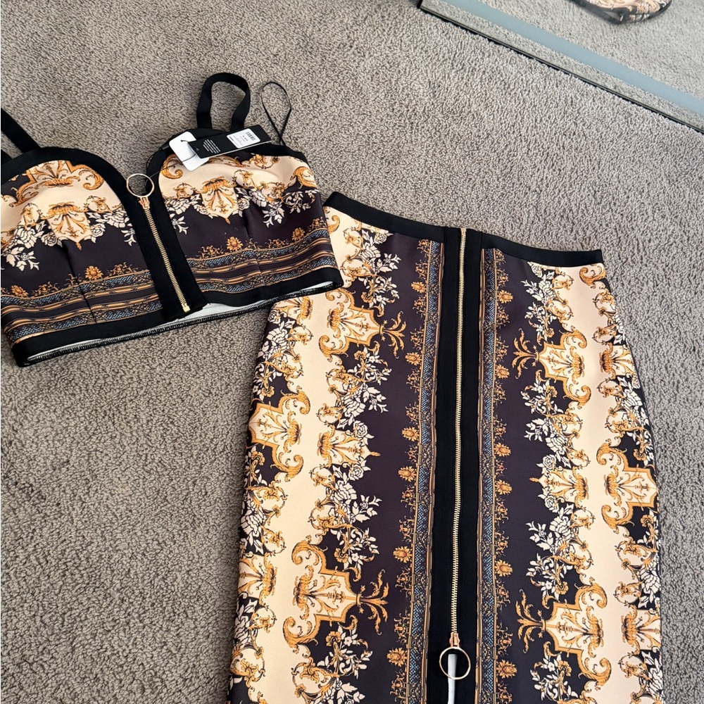 Fashion Nova Elegant Black and Gold Women's Skirt set